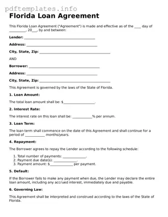 Blank Loan Agreement Form for Florida State