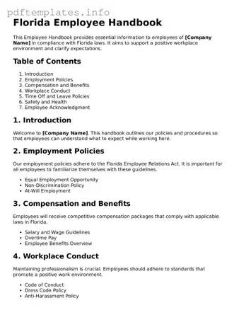 Blank Employee Handbook Form for Florida State