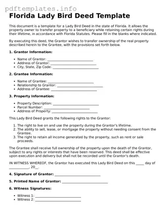 Blank Lady Bird Deed Form for Florida State