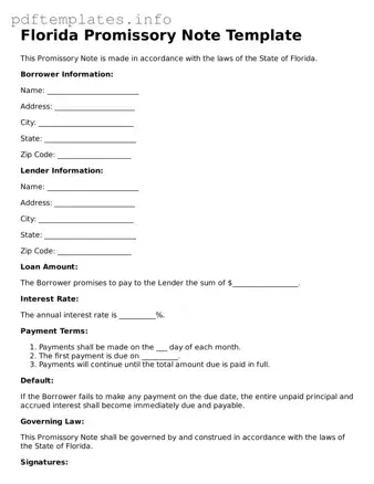 Blank Promissory Note Form for Florida State