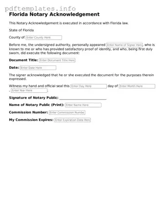 Blank Notary Acknowledgement Form for Florida State