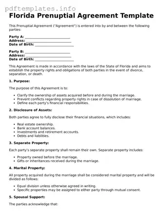 Blank Prenuptial Agreement Form for Florida State
