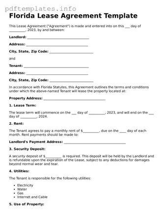 Blank Lease Agreement Form for Florida State