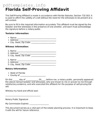 Blank Self-Proving Affidavit Form for Florida State