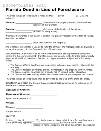 Blank Deed in Lieu of Foreclosure Form for Florida State