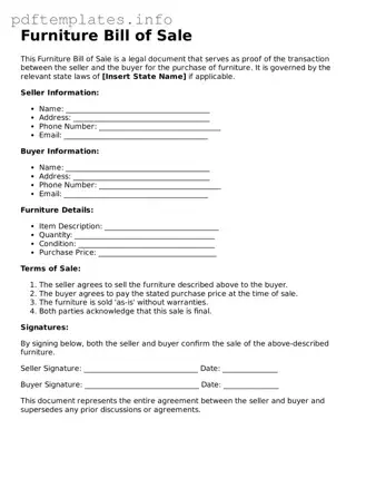 Printable Furniture Bill of Sale Form