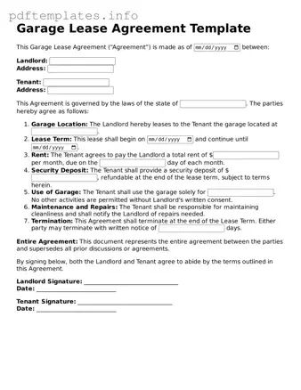 Printable Garage Lease Agreement Form
