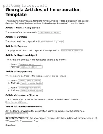 Blank Articles of Incorporation Form for Georgia State