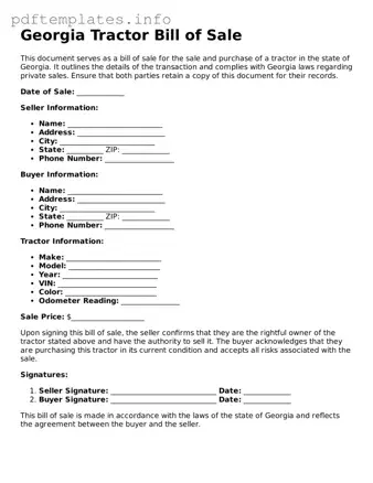 Blank Tractor Bill of Sale Form for Georgia State