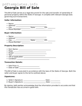 Blank Bill of Sale Form for Georgia State