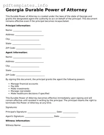 Blank Durable Power of Attorney Form for Georgia State