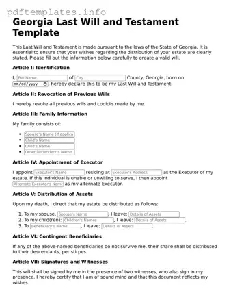 Blank Last Will and Testament Form for Georgia State