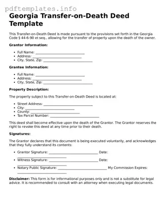 Blank Transfer-on-Death Deed Form for Georgia State