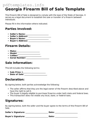 Blank Firearm Bill of Sale Form for Georgia State