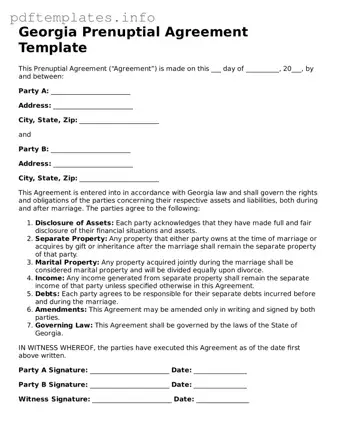 Blank Prenuptial Agreement Form for Georgia State