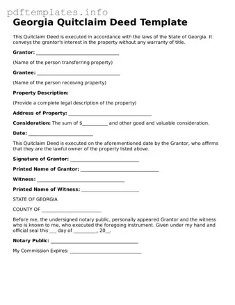 Blank Quitclaim Deed Form for Georgia State