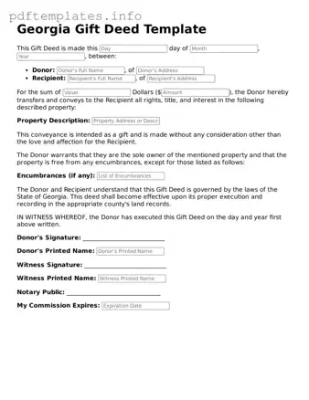 Blank Gift Deed Form for Georgia State