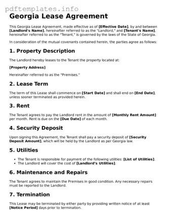 Blank Lease Agreement Form for Georgia State