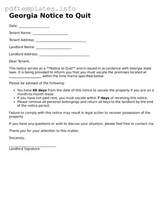 Blank Notice to Quit Form for Georgia State