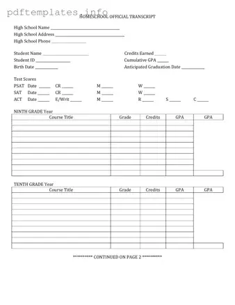 Fill Out a Valid High School Transcript Form