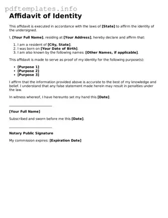 Printable Affidavit of Identity Form
