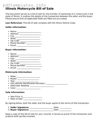Blank Motorcycle Bill of Sale Form for Illinois State