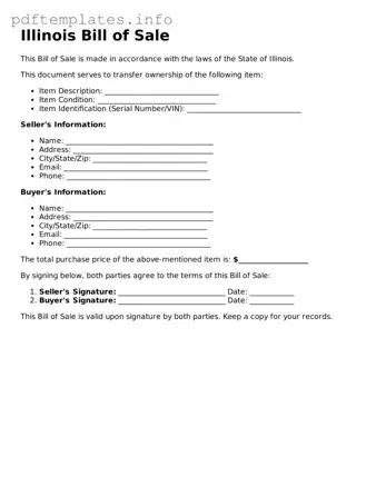 Blank Bill of Sale Form for Illinois State