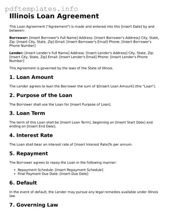 Blank Loan Agreement Form for Illinois State