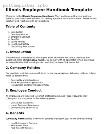 Blank Employee Handbook Form for Illinois State