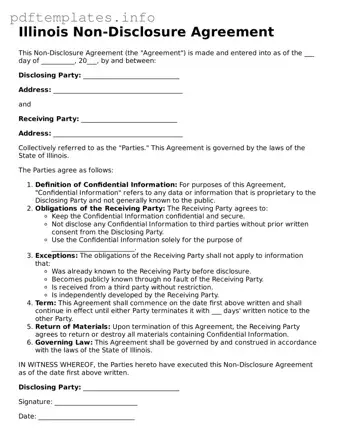 Blank Non-disclosure Agreement Form for Illinois State