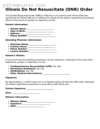 Blank Do Not Resuscitate Order Form for Illinois State