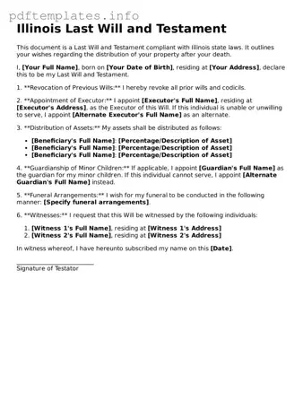 Blank Last Will and Testament Form for Illinois State