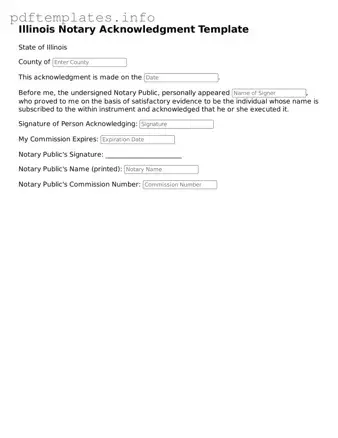 Blank Notary Acknowledgement Form for Illinois State