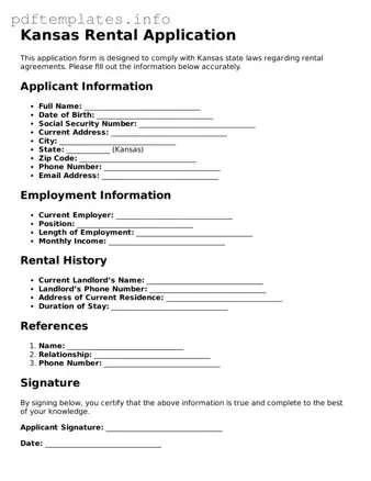 Blank Rental Application Form for Kansas State