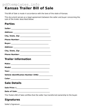 Blank Trailer Bill of Sale Form for Kansas State