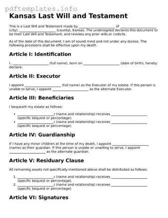 Blank Last Will and Testament Form for Kansas State
