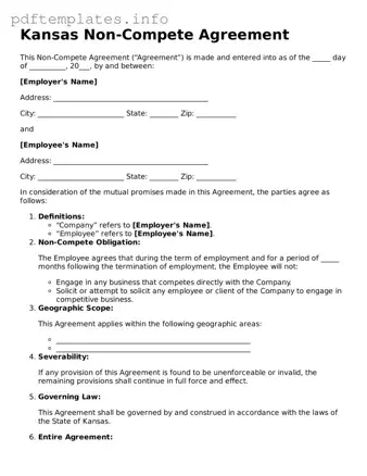 Blank Non-compete Agreement Form for Kansas State