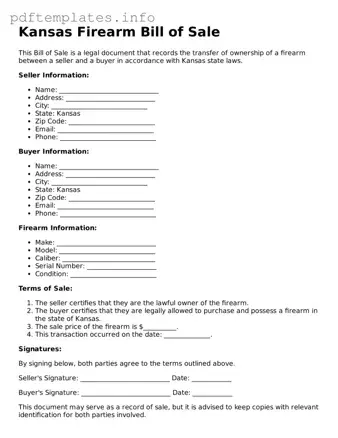 Blank Firearm Bill of Sale Form for Kansas State