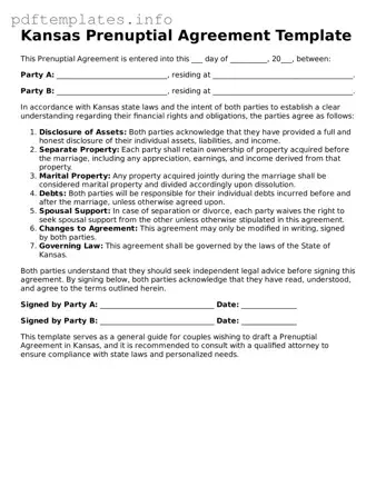 Blank Prenuptial Agreement Form for Kansas State