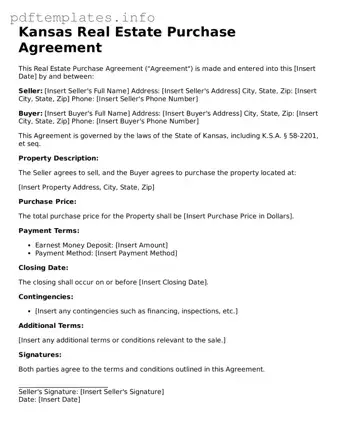 Blank Real Estate Purchase Agreement Form for Kansas State