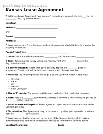 Blank Lease Agreement Form for Kansas State