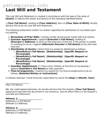 Printable Last Will and Testament Form