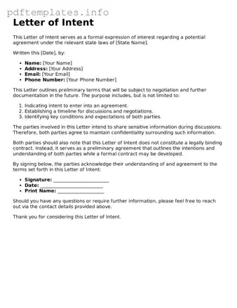 Printable Letter of Intent Form