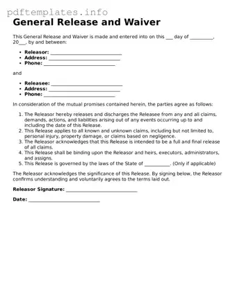 Printable General Release and Waiver Form