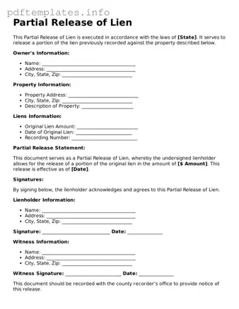 Printable Partial Release of Lien Form
