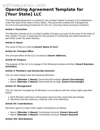 Printable Operating Agreement Form