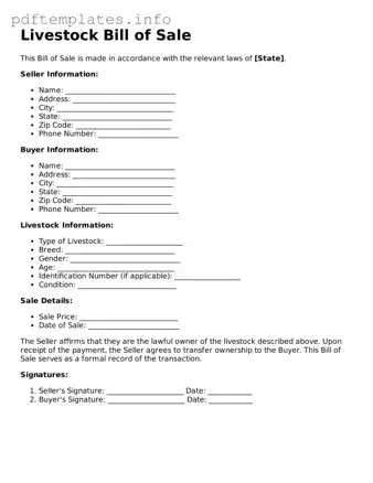 Printable Livestock Bill of Sale Form