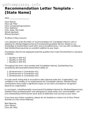 Printable Recommendation Letter Form