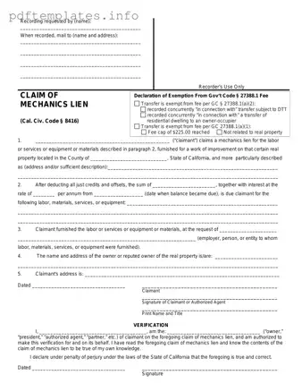 Fill Out a Valid Mechanics Lien California Form