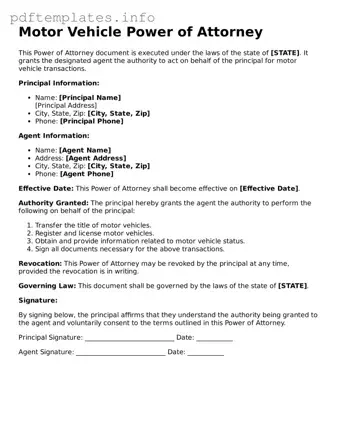 Printable Motor Vehicle Power of Attorney Form